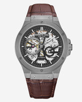 Automatic Gunmetal Watch with Brown Leather Strap