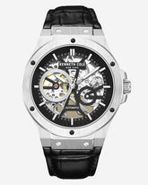Automatic Stainless Steel Watch with Black Leather Strap