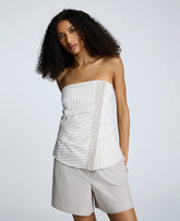 Cotton Stripe Strapless Rouched Fitted Bustier Top