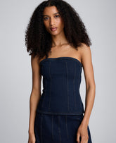 Denim Bustier Top with Smocking