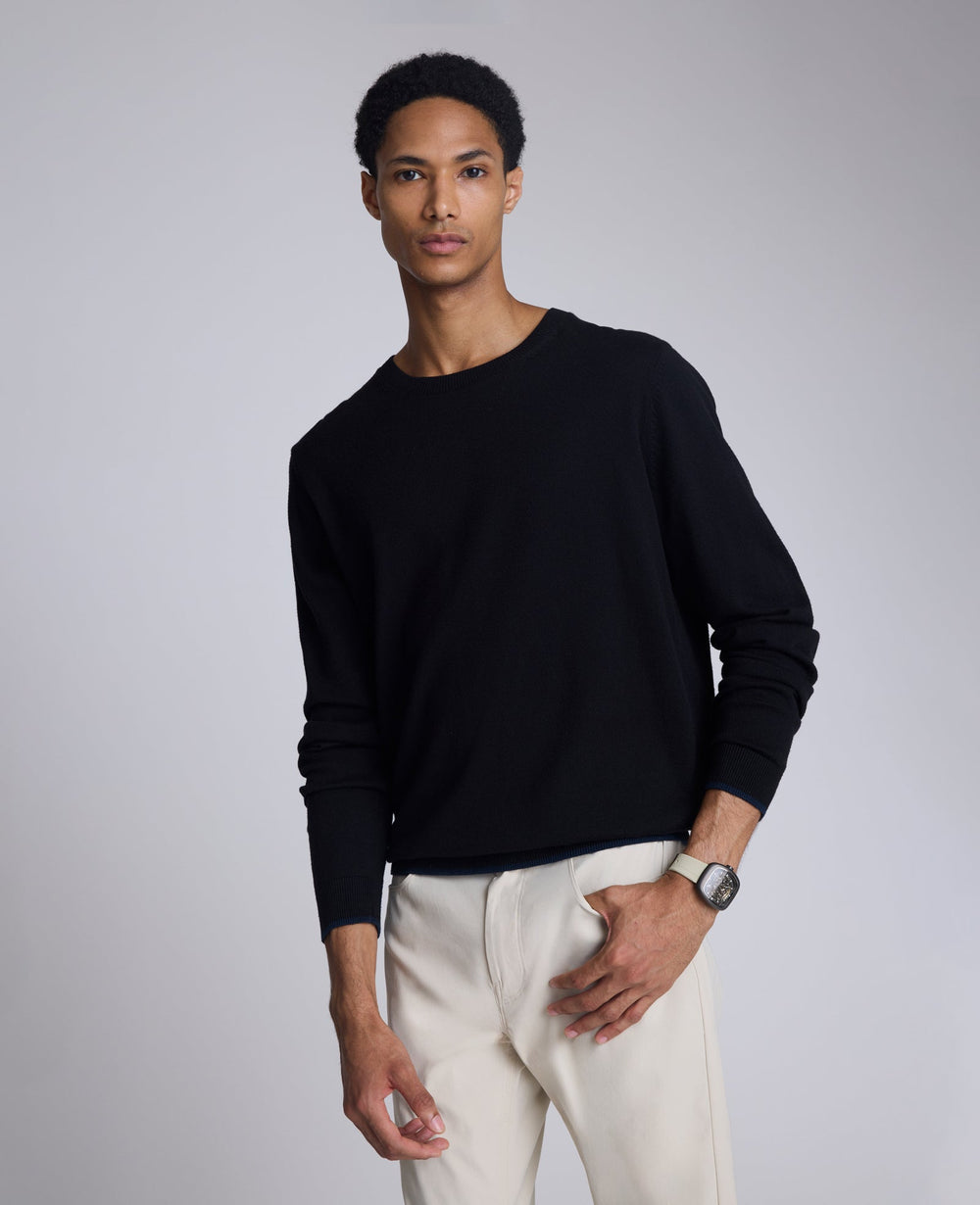 Crew Neck Sweater with Tipping Details