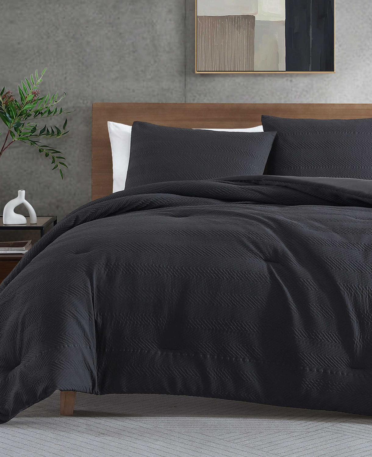 Crosswalk Herringbone Black Duvet Cover Set