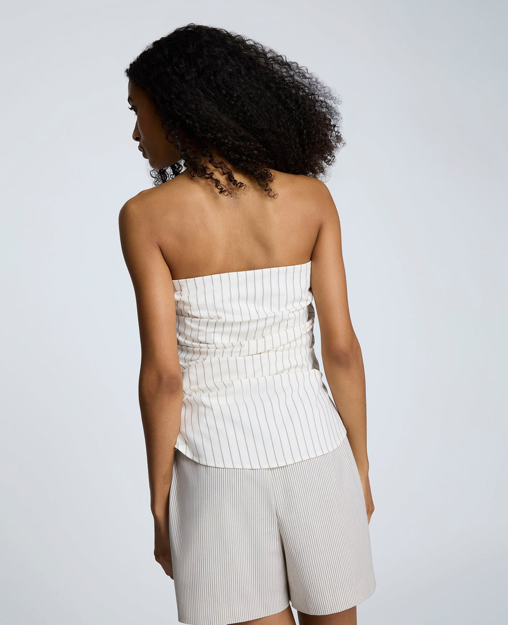 Cotton Stripe Strapless Rouched Fitted Bustier Top