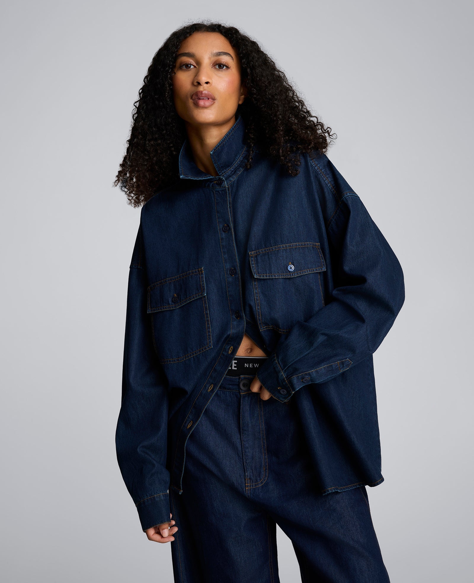 Drapey Denim Button Up Oversized Shirt