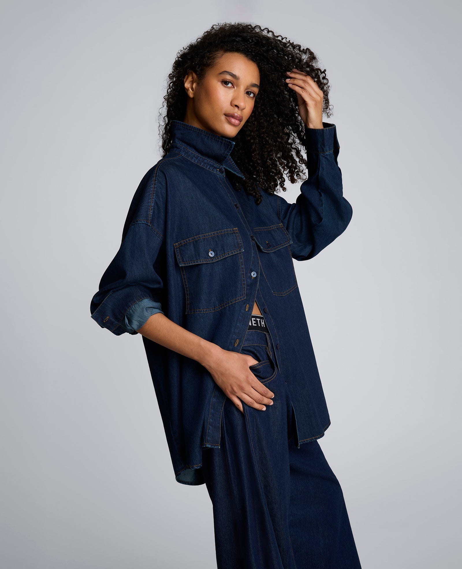 Drapey Denim Button Up Oversized Shirt