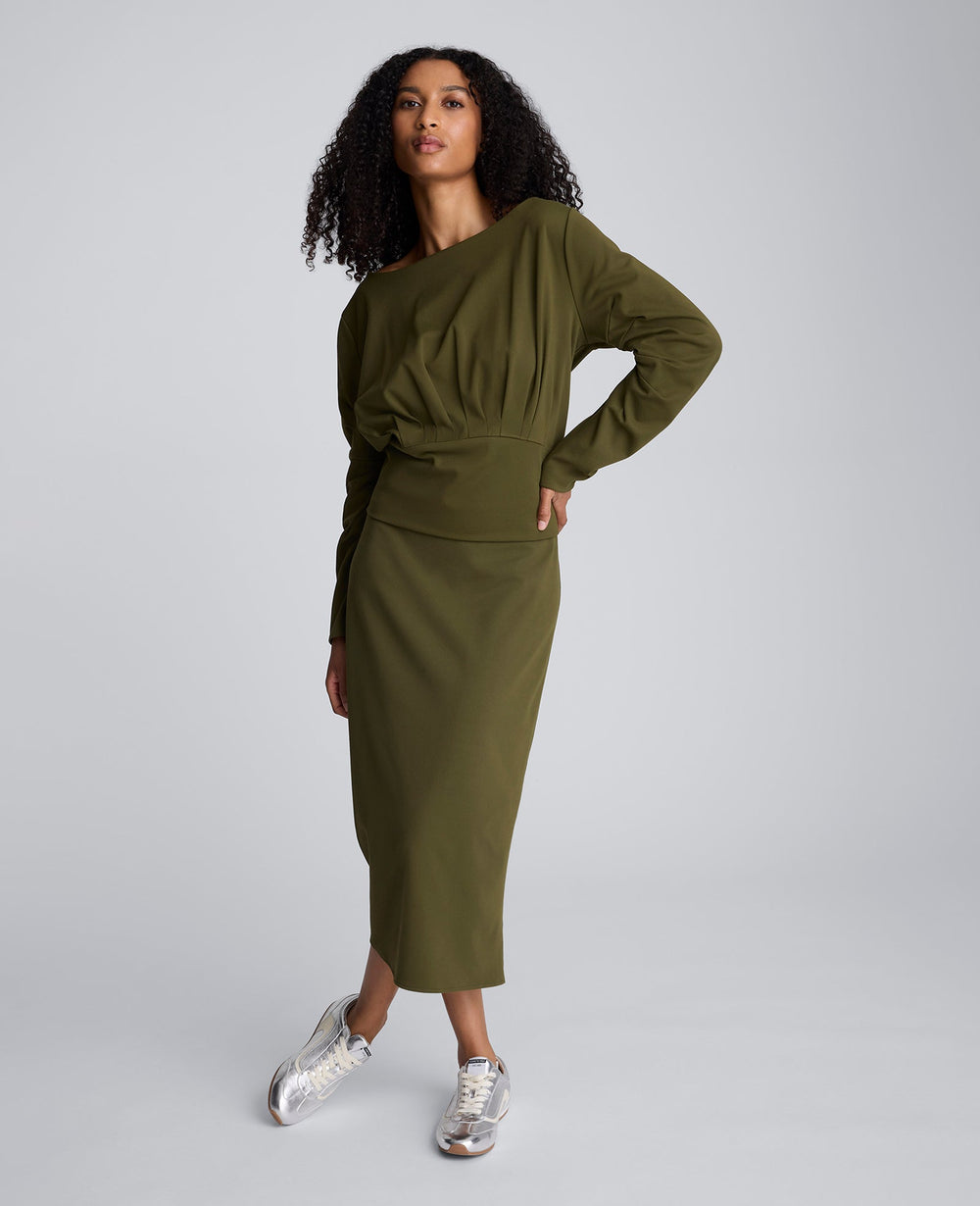 Brushed Scuba Pull On Midi Skirt