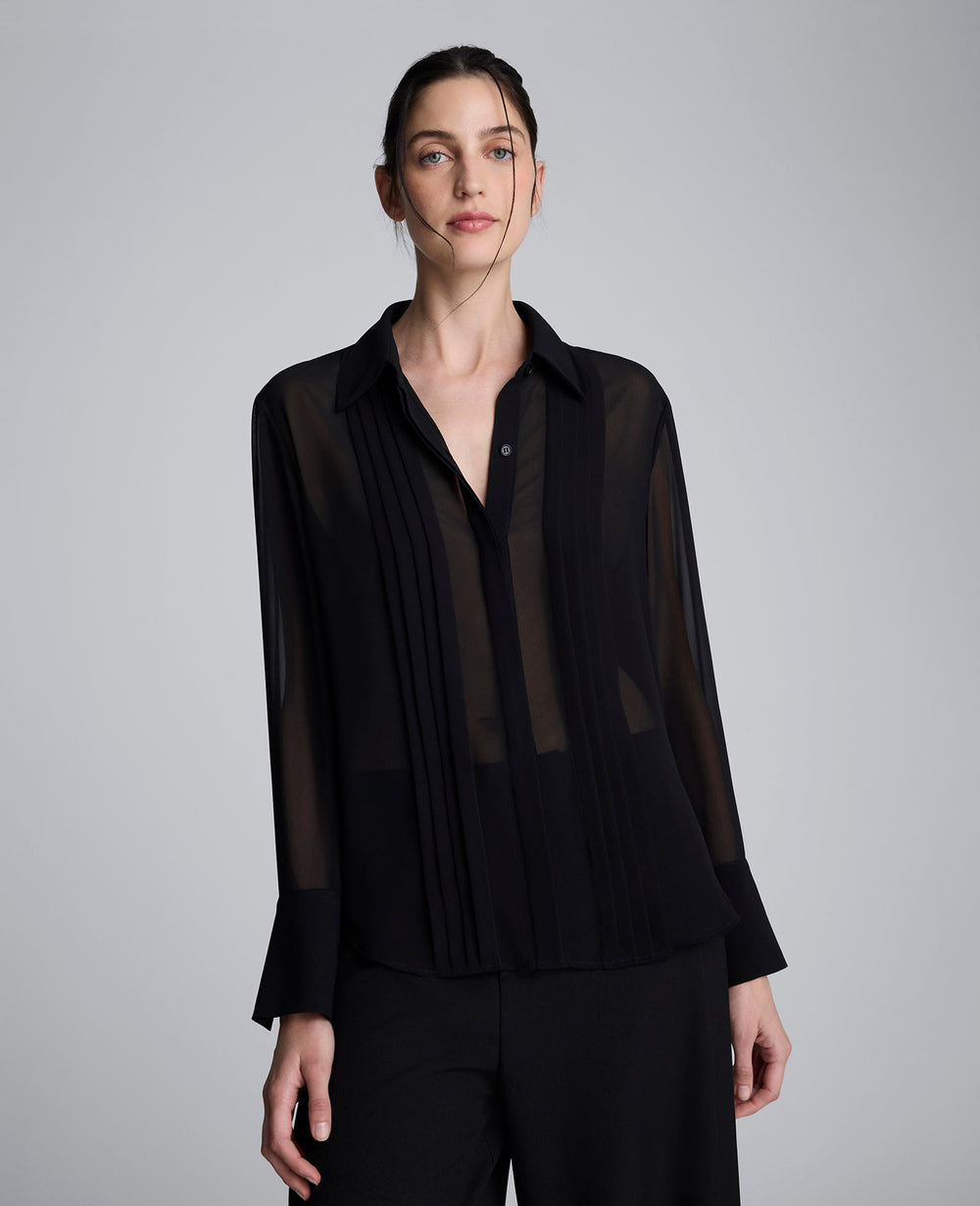 Chiffon Pleated Long Sleeve Blouse