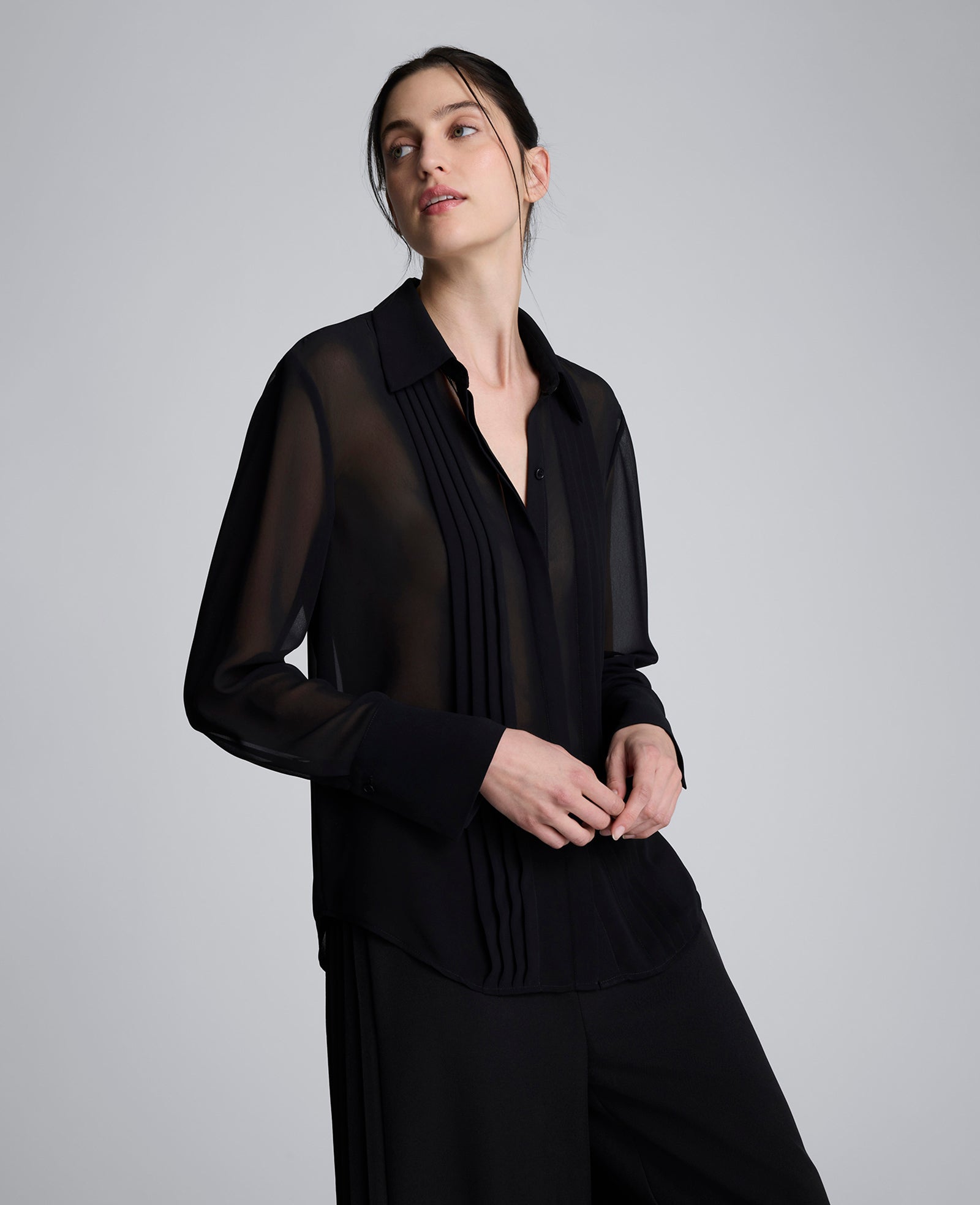Chiffon Pleated Long Sleeve Blouse