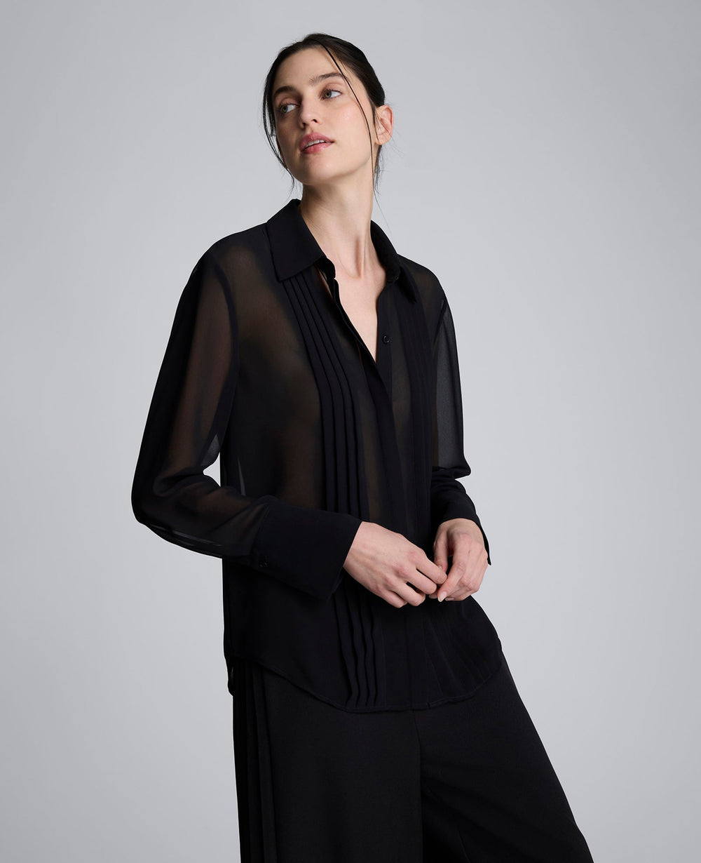 Chiffon Pleated Long Sleeve Blouse