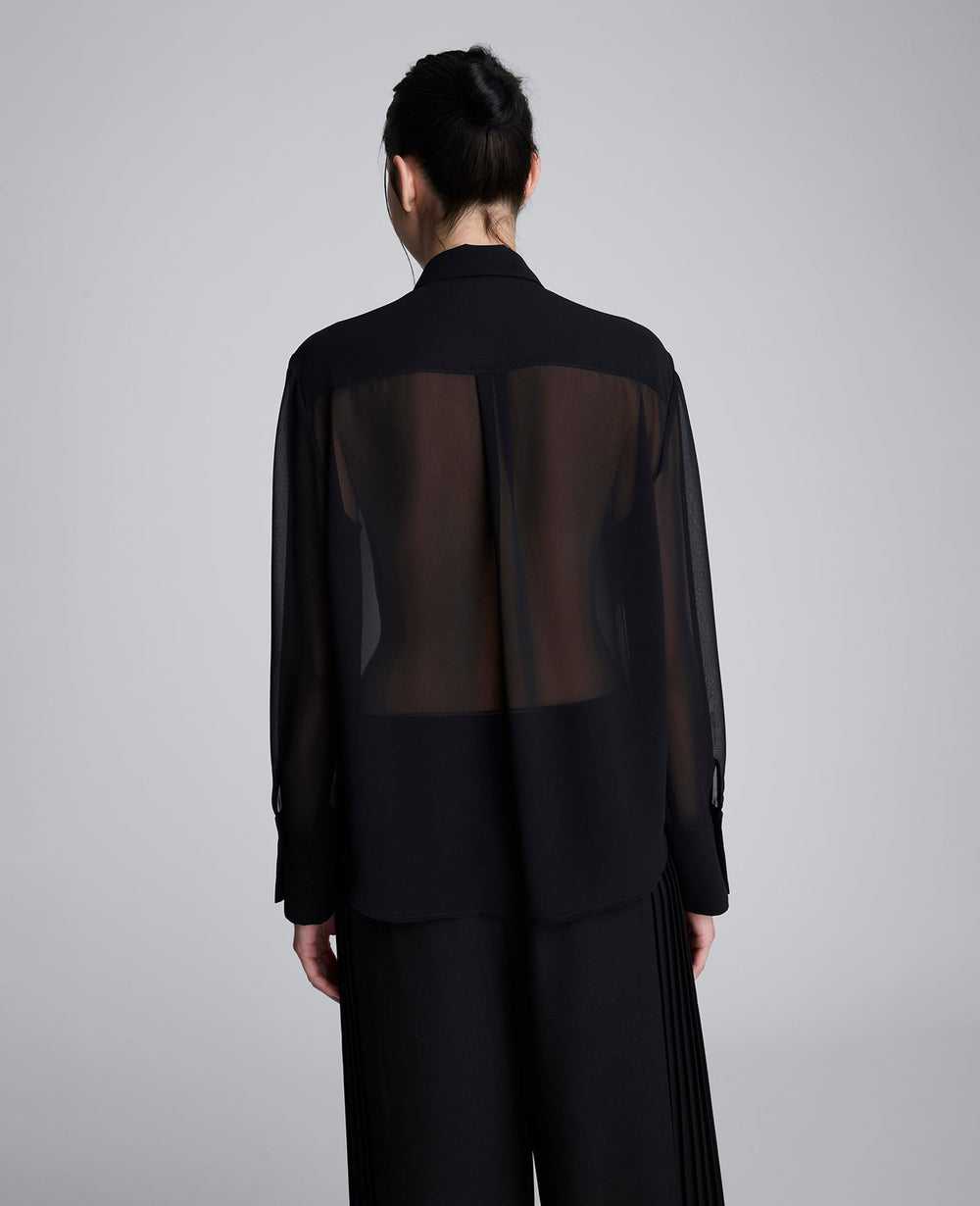 Chiffon Pleated Long Sleeve Blouse